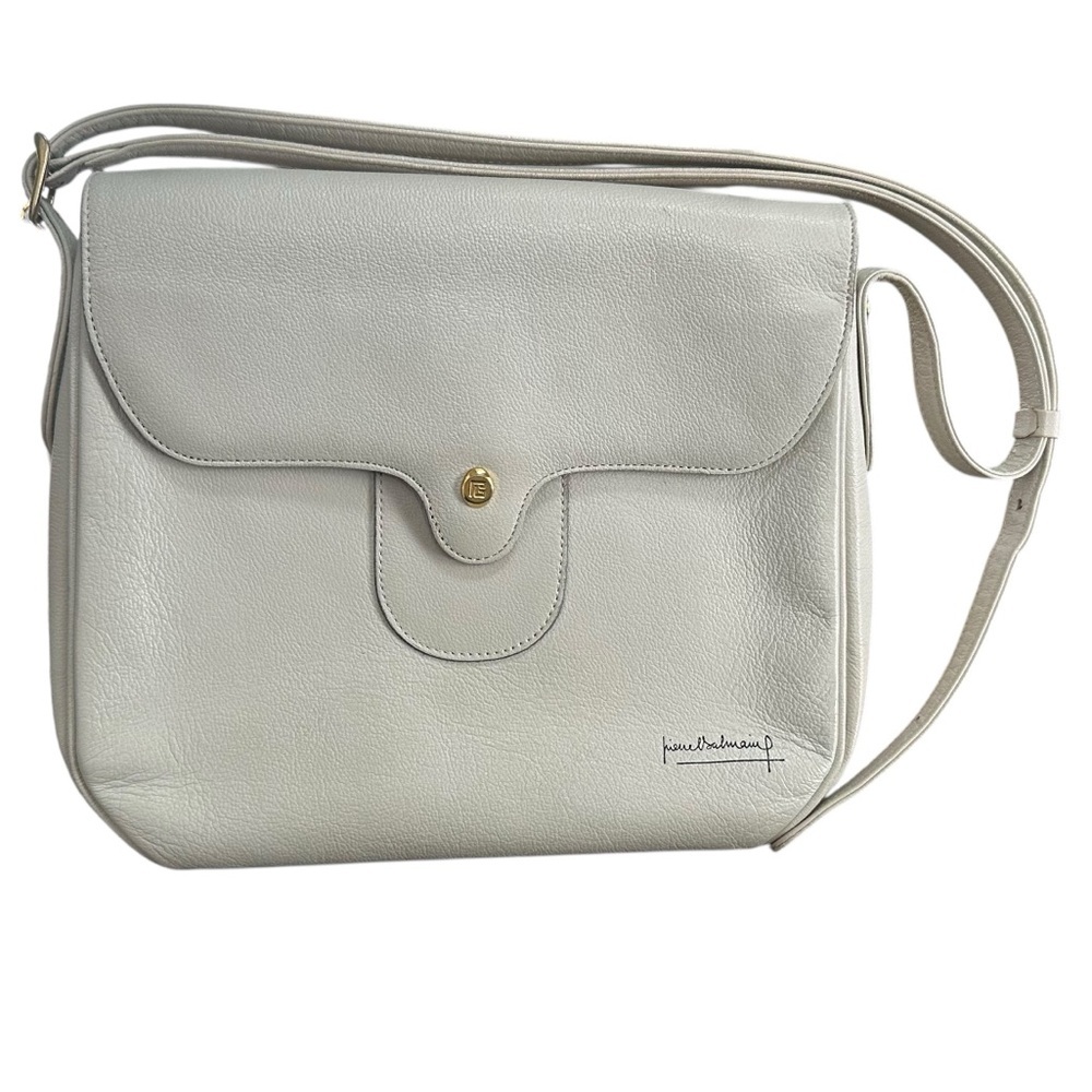 Pierre Balmain Paris White Cream Light Grey Leather Shoulder Crossbody Bag